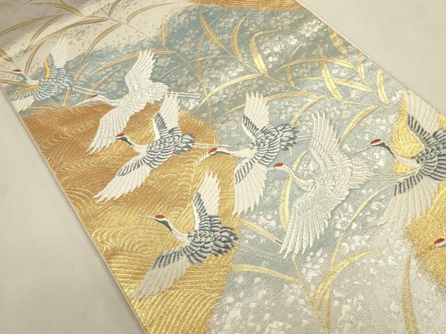 平和屋本店▼六通柄袋帯　唐織　花苑累鶴文　本金箔　正絹　逸品　DABK2661op