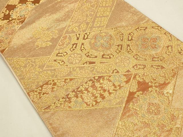 平和屋本店▼六通柄袋帯　正倉院花文　本金箔　正絹　逸品　DABK2664op