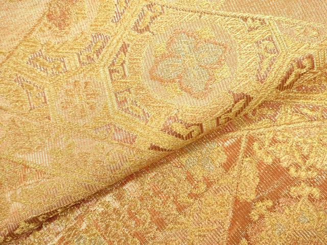 平和屋本店▼六通柄袋帯　正倉院花文　本金箔　正絹　逸品　DABK2664op