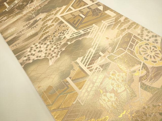 平和屋本店▼六通柄袋帯　彩華御所解文　24K箔　引箔　二重織　正絹　逸品　DABK2665op