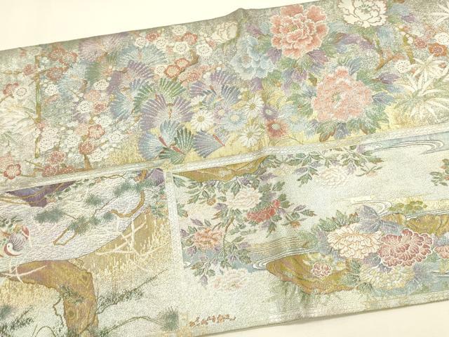 平和屋本店▼極上 西陣あさぎ 両方向 全通全景柄袋帯 日本美術史 壱阡八百口織 プラチナ箔 本金箔 証紙付き 正絹 逸品 DABK2668op