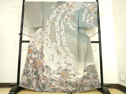 平和屋着物●訪問着　作家物　絞り　辻が花　金通し地　正絹　逸品　DABK2671op