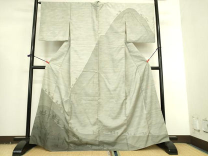平和屋着物●石川県指定無形文化財　牛首紬　白山工房　手織り　訪問着　風景文　暈し染め　正絹　逸品　DABK2672op
