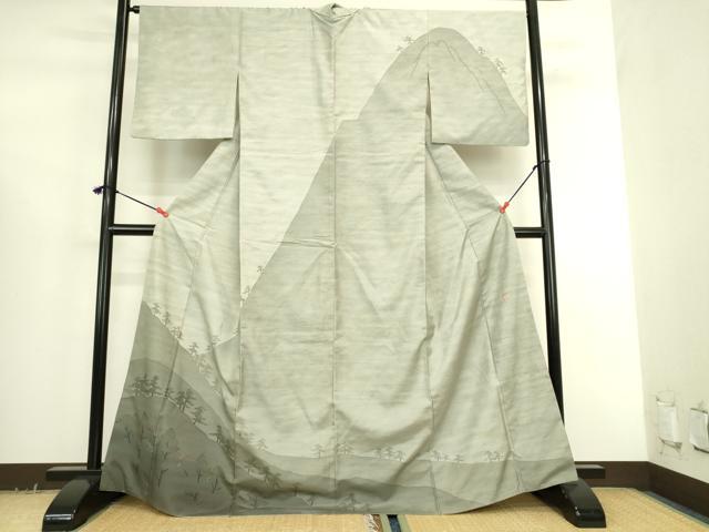 平和屋着物●石川県指定無形文化財　牛首紬　白山工房　手織り　訪問着　風景文　暈し染め　正絹　逸品　DABK2672op
