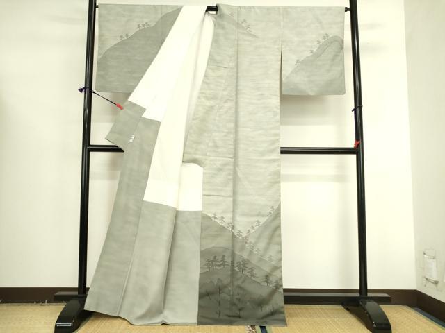 平和屋着物●石川県指定無形文化財　牛首紬　白山工房　手織り　訪問着　風景文　暈し染め　正絹　逸品　DABK2672op