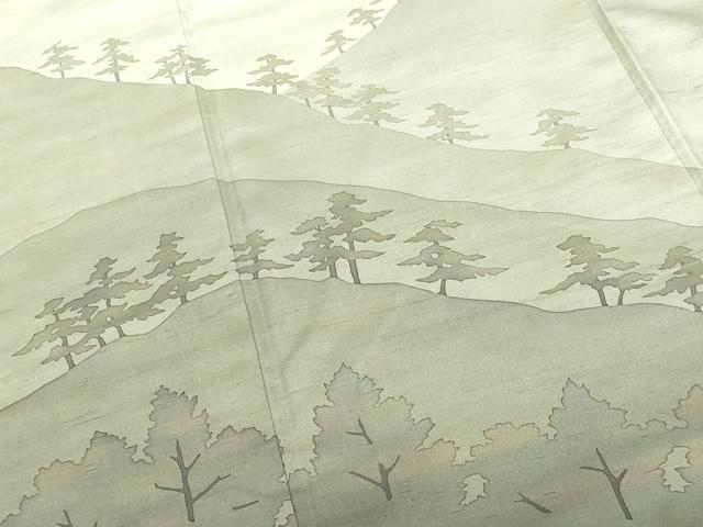 平和屋着物●石川県指定無形文化財　牛首紬　白山工房　手織り　訪問着　風景文　暈し染め　正絹　逸品　DABK2672op
