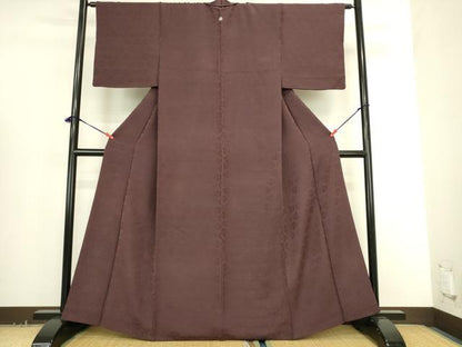 平和屋着物●上質な色無地　舞花地紋　暗い紫鳶色　正絹　逸品　DABK2675op