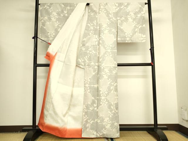 平和屋着物●本場大島紬　白大島　7マルキ　花唐草文　久野織物謹製　証紙付き　正絹　逸品　DABK2680op