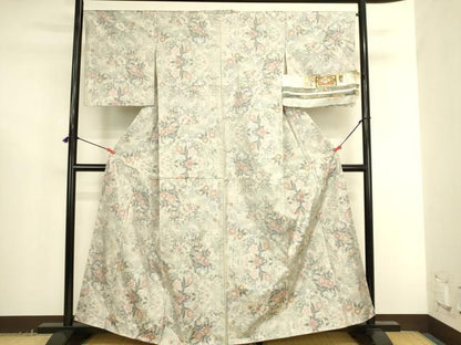 平和屋着物●本場大島紬　白大島　総絣　草花　丸宮織物謹製　証紙付き　正絹　逸品　未使用　DABK2683op