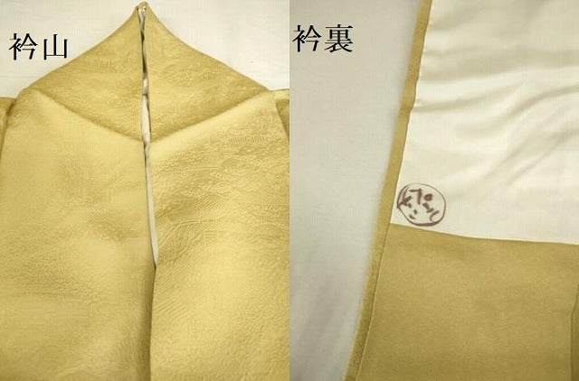 平和屋着物●上質な色無地　風景地紋　花葉色　正絹　逸品　DABK2687op