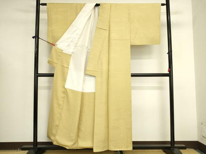 平和屋着物●上質な色無地　風景地紋　花葉色　正絹　逸品　DABK2687op