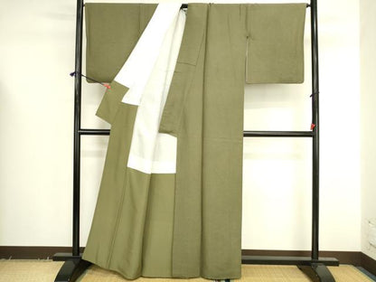 平和屋着物●上質な色無地　霞地紋　海松色　正絹　逸品　DABK2690op