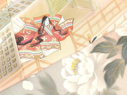 平和屋着物●訪問着　作家物　手描き　人物風景花文　暈し染め　金彩　正絹　逸品　DABK2695op