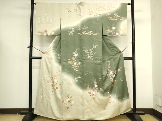 平和屋着物●訪問着　草花　暈し染め　金彩　正絹　逸品　DABK2714op