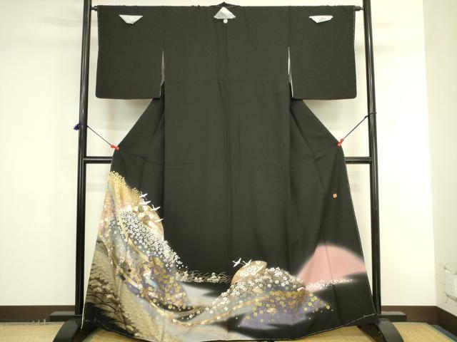平和屋着物●豪華黒留袖　泰常　螺鈿　駒刺繍　鬘帯飛鳥花文　暈し染め　金彩　正絹　逸品　未使用　DABK2720op