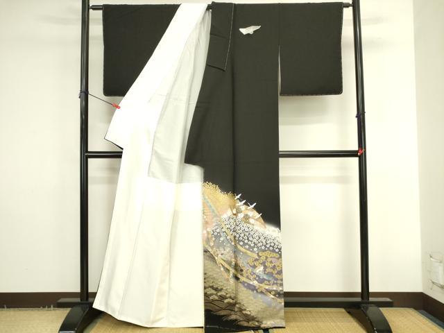 平和屋着物●豪華黒留袖　泰常　螺鈿　駒刺繍　鬘帯飛鳥花文　暈し染め　金彩　正絹　逸品　未使用　DABK2720op