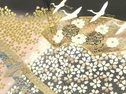 平和屋着物●豪華黒留袖　泰常　螺鈿　駒刺繍　鬘帯飛鳥花文　暈し染め　金彩　正絹　逸品　未使用　DABK2720op