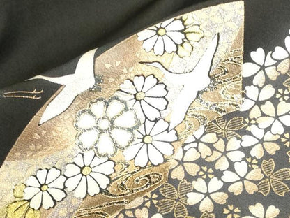 平和屋着物●豪華黒留袖　泰常　螺鈿　駒刺繍　鬘帯飛鳥花文　暈し染め　金彩　正絹　逸品　未使用　DABK2720op