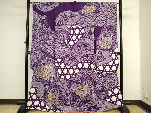 平和屋着物●豪華振袖　駒刺繍　総絞り　牡丹　正絹　逸品　DABK2723op