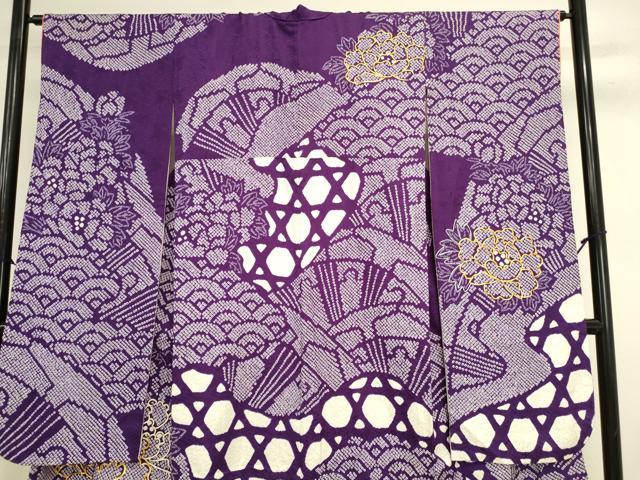 平和屋着物●豪華振袖　駒刺繍　総絞り　牡丹　正絹　逸品　DABK2723op