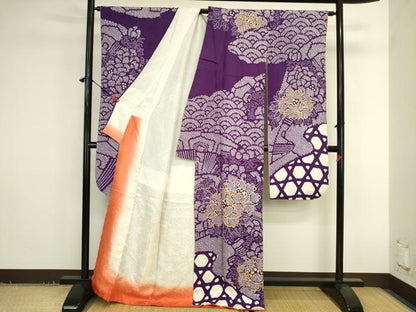 平和屋着物●豪華振袖　駒刺繍　総絞り　牡丹　正絹　逸品　DABK2723op