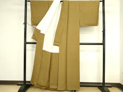 平和屋着物●上質な色無地　舞花地紋　黃橡色　正絹　逸品　DABK2725op