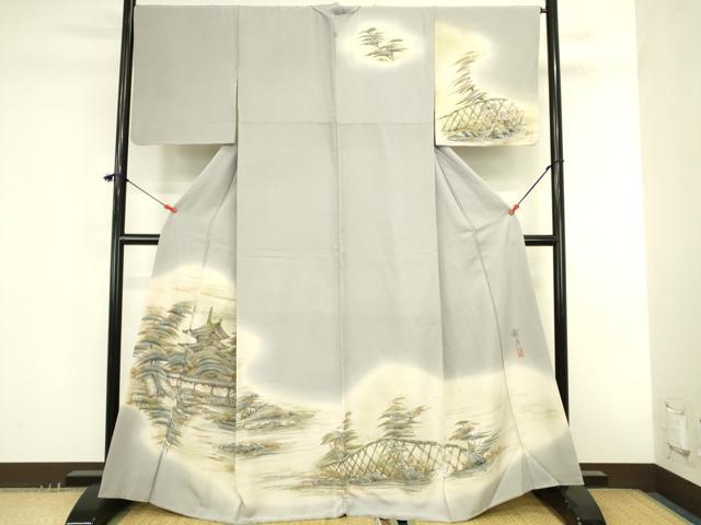 平和屋着物●訪問着　作家物　手描き　風景文　暈し染め　金彩　正絹　逸品　DABK2746op