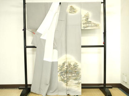 平和屋着物●訪問着　作家物　手描き　風景文　暈し染め　金彩　正絹　逸品　DABK2746op