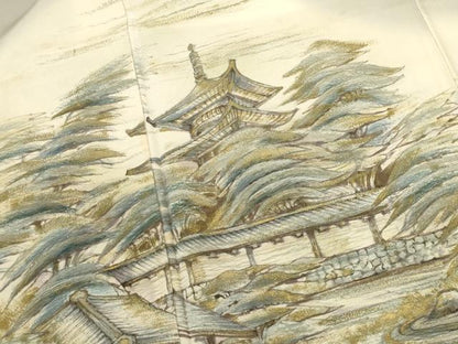 平和屋着物●訪問着　作家物　手描き　風景文　暈し染め　金彩　正絹　逸品　DABK2746op