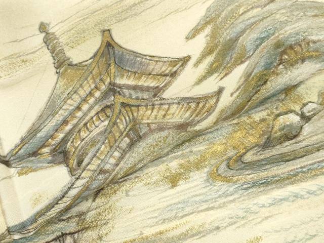 平和屋着物●訪問着　作家物　手描き　風景文　暈し染め　金彩　正絹　逸品　DABK2746op