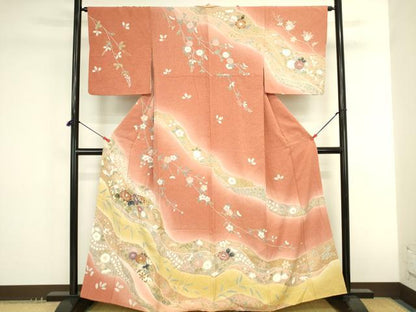 平和屋着物●訪問着　絞り　草花　暈し染め　金彩　正絹　逸品　DABK2749op