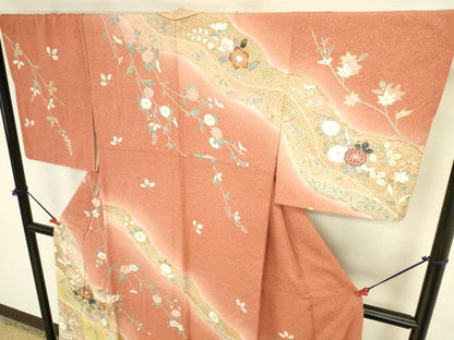 平和屋着物●訪問着　絞り　草花　暈し染め　金彩　正絹　逸品　DABK2749op