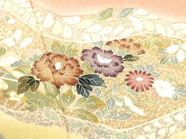 平和屋着物●訪問着　絞り　草花　暈し染め　金彩　正絹　逸品　DABK2749op