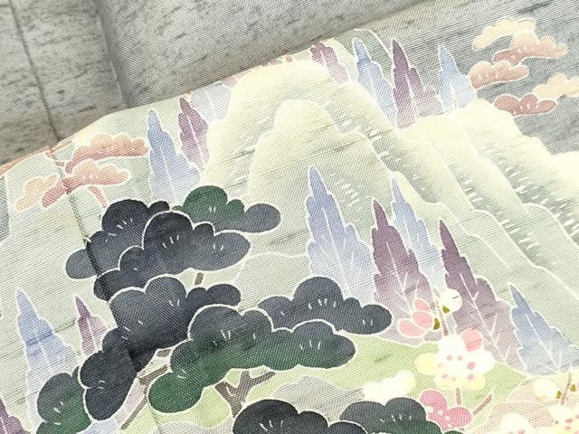 平和屋着物●十日町友禅作家　岡村蒼風　訪問着　紬地　風景花松文　暈し染め　正絹　逸品　DABK2756op