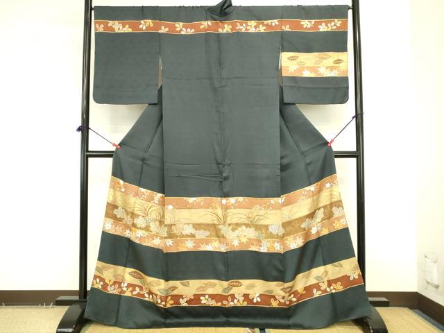 平和屋着物●訪問着　駒刺繍　横段花文　金彩　正絹　逸品　DABK2764op