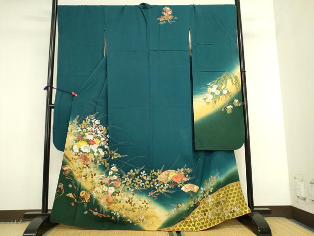平和屋着物●豪華振袖　駒刺繍　飾花文　暈し染め　金彩　正絹　逸品　DABK2774op
