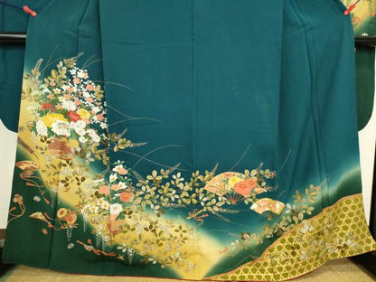 平和屋着物●豪華振袖　駒刺繍　飾花文　暈し染め　金彩　正絹　逸品　DABK2774op
