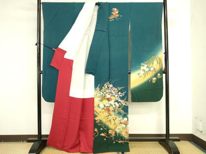 平和屋着物●豪華振袖　駒刺繍　飾花文　暈し染め　金彩　正絹　逸品　DABK2774op