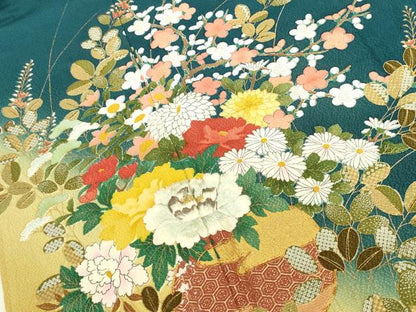 平和屋着物●豪華振袖　駒刺繍　飾花文　暈し染め　金彩　正絹　逸品　DABK2774op