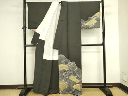 平和屋着物●訪問着　立波文　金彩　正絹　逸品　DABK2775op