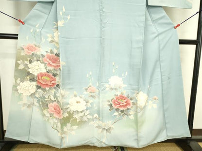 平和屋着物●京友禅の第一人者　松井青々　訪問着　駒刺繍　牡丹　暈し染め　金彩　正絹　逸品　DABK2778op
