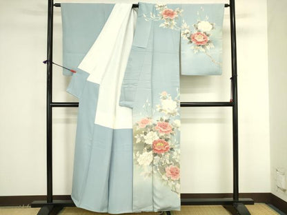平和屋着物●京友禅の第一人者　松井青々　訪問着　駒刺繍　牡丹　暈し染め　金彩　正絹　逸品　DABK2778op