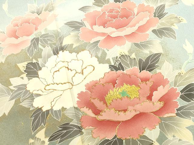 平和屋着物●京友禅の第一人者　松井青々　訪問着　駒刺繍　牡丹　暈し染め　金彩　正絹　逸品　DABK2778op
