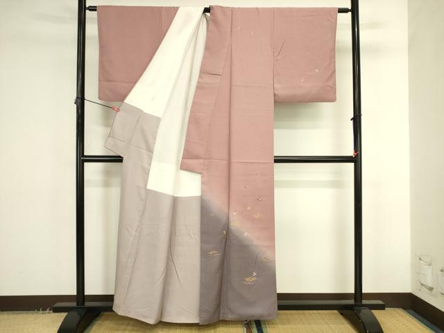 平和屋着物●訪問着　刺繍　舞花　暈し染め　金彩　正絹　逸品　DABK2779op