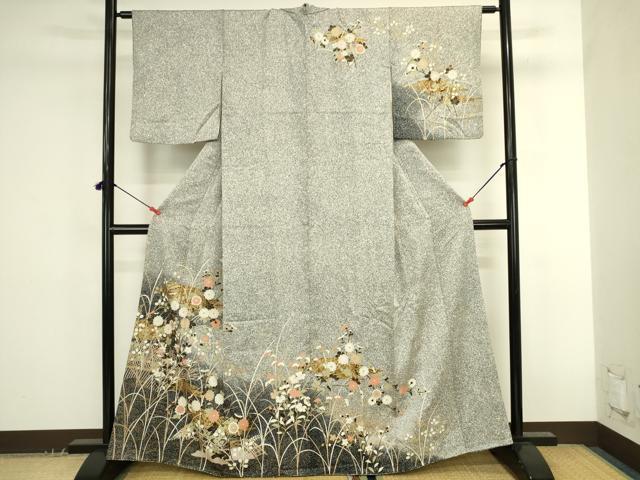 平和屋着物●訪問着　花霞文　たたき染め　金彩　正絹　逸品　DABK2781op
