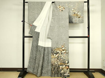 平和屋着物●訪問着　花霞文　たたき染め　金彩　正絹　逸品　DABK2781op