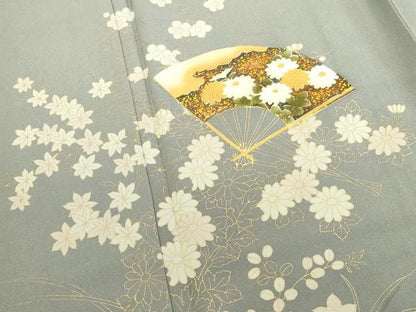 平和屋着物●訪問着　扇面花文　金彩　正絹　逸品　DABK2785op