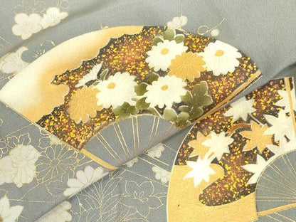 平和屋着物●訪問着　扇面花文　金彩　正絹　逸品　DABK2785op