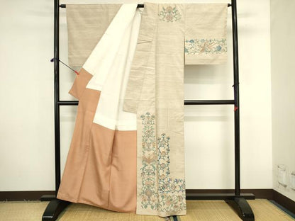平和屋着物●訪問着　紬地　更紗花唐草文　正絹　逸品　DABK2786op