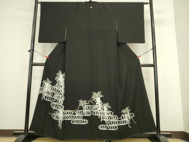 平和屋着物●豪華黒留袖　友禅　流水花文　正絹　逸品　未使用　DABK2787op